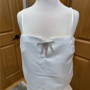 H&M White Satin Camisole with Rhinestone Bow